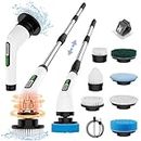 MoKo Electric Spin Scrubber, Cordless Shower Scrubber up to 490 RPM with 7 Replaceable Brush Heads,Power Display, Adjustable Long Handle, Electric Scrubber for Cleaning Shower/Bathroom/Tub/Tile/Floor