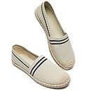 BABUDOG Womens Espadrilles Breathable Flats Shoes Mesh Slip on Loafers Soft White Flats, Beige, 10 US