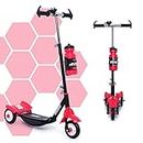 Fun Ride Funride Kids Scooter, Rush Three Wheel Kick Scooters for Boys & Girls with Sipper, Bell, Adjustable Height & Rear Brake, 3 Wheels Skate for Age 3-10 Years (Red)