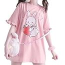 Kawaii Oversized T-Shirt Cute Pink Anime Shirt Japanese Harajuku Tee Rabbit Cat Teen Girl Plus Size (tee8,M,US,Alpha,Medium,Regular,Regular,Adult,Female)
