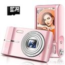 Upgrade Digital Camera, 50MP Point and Shoot Camera, Full High Definition 1080P Camera with 16x Zoom Anti Shake, Kids Camera with 32GB SD Card,2 Batteries-Pink