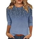 Deals of The Day Lightning Deals 3/4 Sleeve Tops for Women 2024 Dressy Casual T Shirts Crew Neck Shirts 3/4 Length Sleeve Womens Tops Gaphic Tees X-Large Blue