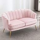 The Cozy Couch - Alice Contemporary Velvet Loveseat Chair with Gold-Finished Metal Legs, 2-Person Sofa for Living Room, Bedroom, Home Office, Pink