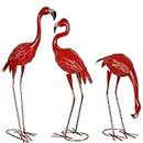 Flamingo Statues Metal Red Flamingo Yard Art Outdoor Statues Sculptures for Home Patio Lawn Backyard décor, Set of 3