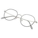 Roshfort Unisex Eyeglasses For Men Women Spectacle Frames Light Weight Blue Ray Blocking Glasses For Computer Zero Power Bluecut lens Round Medium Size M-3118 Frame Silver Black