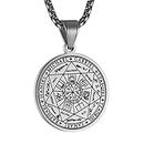 HZMAN Vintage Stainless Steel The Seal of The Seven Archangels Pendant Necklaces for Men Women with 22+2 Inches Chain (Silver)