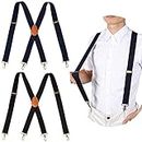 ZANZER 2 Packs Suspenders Braces for Men Heavy Duty, Adjustable Elastic X Back Suspender (Black+Navy)