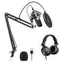 Maono AU-A04H Computer USB Microphone with Studio Headphone Set, Cardioid Podcast Condenser Mic for Gaming, Recording, PS4, Streaming, ASMR, YouTube, Singing, Vocal, PC