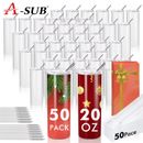 A-SUB 50 Pack 20 oz Sublimation Tumblers Bulk Blank Skinny Tumblers w/ Lid Straw