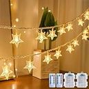 Brightown Star String Lights - 2 Pack Total 33ft 100 LED Star Fairy Lights Battery Operated with Remote for Indoor Outdoor, Twinkle Fairy Christmas Lights for Bedroom Wedding Party Decor, Warm White