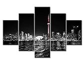 TUMOVO 5 Piece Black and White Wall Art Toronto Skyline Decorations CN Tower Night landscape Home for Living Room Skyscraper Buildings Bedroom Decor Framed Ready to Hang (60''Wx 40''H)