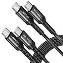 JSAUX 100W USB C to USB C Cable 3.3FT+3.3FT 2-Pack 5A USB Type-C Fast Charging Cord Compatible with iPhone 15/15 Plus/15 Pro Max MacBook Pro/Air iPad Pro Mini S23 S22 Z-flip Pixel Switch Black