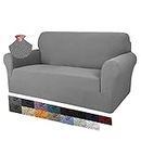MAXIJIN Creative Jacquard Couch Covers for 2 Seater, Super Stretch Non Slip Love Seat Sofa Cover for Dogs Pet Friendly Elastic Furniture Protector Loveseat Slipcovers (2 Seater, Light Grey)