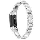 Hopply Compatible with Fitbit Charge 3 /Charge 4 Bands for Women Girl, Metal Replacement Charge 3 hr Wristbands Strap with Bling Rhinestone for Fitbit Charge 4 Special Edition (A-Silver)