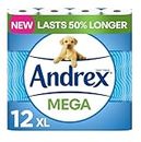 Andrex Classic Clean Mega Toilet Roll - 12 Mega XL - Same Quality Toilet Roll, Lasts Even Longer, 12 Mega Toilet Rolls = 18 Standard Rolls, Paper, White - 2-Ply,Packaging may vary