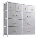 Nicehill Dresser for Bedroom with 10 Drawers, Storage Drawer Organizer, Tall Chest of Drawers for Closet, Clothes, Kids, Baby, Living Room, Wood Board, Fabric Drawers (Light Grey)