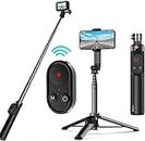 Selfie Stick Tripod with Remote for GoPro 12 11 10 9 8 Black Go Pro Max 11 Mini Phones, Telesin Waterproof Aluminum Extension Pole Monopod for iPhone Android Action Camera Accessories