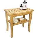 SMIBUY Bamboo Shower Bench, 2-Tier Wood Spa Bath Organizer Stool, Corner Bathroom Chair & Seat with Storage Shelf for Indoor Outdoor(Natural)