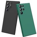 [2 Pack] for Samsung Galaxy S22 Ultra Case, Stylish Liquid Silicone Slim Full-Body Protective Cover for Samsung Galaxy S22 Ultra 5G 6.8 Inch Phone Case (Black+Dark Green)