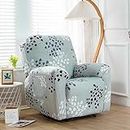 House of Quirk Recliner Slipcover 4 Pieces Stretch Printed Chair Covers with Side Pocket Recliner Sofa Couch Cover Anti-Slip Fitted Recliner Cover Furniture Protector - Grey Petals