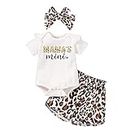 Xumplo Newborn Baby Girl Summer Clothes Infant Mama's Mini Outfits Romper+Leopard Pants+Headband Toddler Clothing Set (18-24 Months, White)