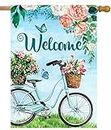 ShineSnow Welcome Spring Summer Bike Flowers Daisy Butterfly Seasonal Landscape House Flag 28" x 40" Double Sided Polyester Welcome Large Yard Garden Flag Banners for Patio Lawn Home Outdoor Decor