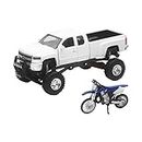 New-Ray Toys 1:32 Modern Scale Truck and Dirt Bike Set Die-Cast Replica White Chevy with YZ125 SS-54416