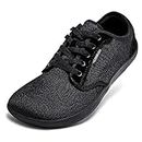 HOBIBEAR Barefoot Minimalist Shoes Wide Width Sneakers for Womens Mens Low Drop Lightweight Road Running Walking Tennis Casual Mesh Comfy Loafer Nurse Workout Work Drving Travel Black