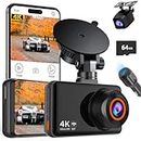 4K WiFi Dash Cam Front and Rear, Dash Camera for Cars Built-in WiFi and Free 64GB TF Card 3" LCD Dual Dashboard Camera Driving Recorder with 170°Wide Angle, WDR, Night Vision, 24h Parking Monitor