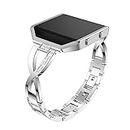 Compatible with Fitbit Blaze Watch Band with Frame, Stainless Steel Metal Bling Replacement Band Straps Accessory Dressy Elegant Bracelet Wristbands Compatible with Fitbit Blaze Women Men (Silver)