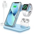 WAITIEE Wireless Charger 3 in 1, 15W Fast Charging Station for Apple iWatch SE/6/5/4/3/2/1,AirPods Pro, Compatible with iPhone 13/12/12 Pro Max/11 Series/XS Max/XR/XS/X/8/8 Plus/Samsung Galaxy(Blue)
