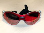 Red LENS Designer Style Goggles SUNGLASSES Silver frames mens womens NEW