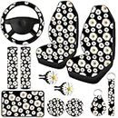 12 Pieces Daisy Flower Car Accessories Full Set Includes Daisy Car Seat Cover Steering Wheel Cup Holder Armrest Pad Decor