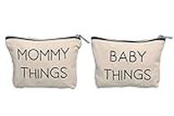 Pearhead Mommy and Baby Canvas Pouch Set, Matching Travel Cases, New Mother Keepsake for New Mothers and Expecting Moms, Modern Neutral Cosmetic And Accessory Bags, Mother's Day Gifts, Set of 3