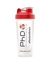 PhD Nutrition Mixball Shaker, Mezclador de proteínas para batidos, Shaker Mixball de alambre, Tapa de rosca roja antigoteo, transparente, 600 ml