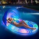 Pool Hammock Luminous Water Hammock for Adults, Inflatable Pool Lounger Float with Headrest & Adjustable Canopy, Portable Floating Chair Bed with Bottom Mesh for Beach, Swimming Pool