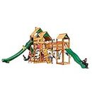 Gorilla Playsets 01-1034-AP Treasure Trove II Wood Swing Set with Wood Roof, 3 Slides, and Clatter Bridge, Amber