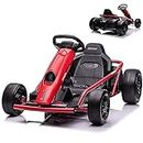 Ride on Go Kart for Kids, 24V 9Ah Battery Two 300W Motors, 8MPH Fast Drifting Circling Car, Electric Ride Toy Slow Start Function with Music, Horn,Max Load 175lbs, Racing Toy for Kids 8+ Years, Red