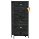 Furnulem Tall Dresser with 6 Drawers,Vertical Bedside End Table and Chest for Bedroom, Black Furniture with Fabric Drawer Nightstand Organizer Unit in Living Room,Closet,Entryway,Hallyway