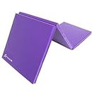 ProsourceFit Tri-Fold Folding Thick Exercise Mat 6’x2’ with Carrying Handles for MMA, Gymnastics, Stretching, Core Workouts - Purple