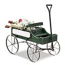 Dragosum Wooden Wagon Wheel Decor, Small Decorated Cart Garden Planter with Divider and Handle, Porch Decorations Indoor/Outdoor Planting Pots, Flower Box Wishing Wells Backyard Balcony Patio Green