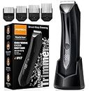 PRITECH Body Hair Trimmer for Men Pubic Hair Trimmer - Wet/Dry Ball Trimmer with Ceramic Blade, Rechargeable Body Groomer for Men with Standing Recharge Dock, Cordless Groin Hair Trimmer for Men