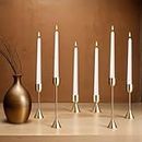 SIPP - Gold Taper Modern Candlestick Holders 6 Pcs - Set of 6 Brass Holders - Fits 3/4 Inch Thick Candles & LED Candles - 3 Heights - Doublesided & Reversable Candle Holders