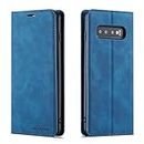 QLTYPRI Case for Samsung Galaxy S10 Plus, Premium PU Leather Cover TPU Bumper with Card Holder Kickstand Hidden Magnetic Adsorption Flip Wallet Case Cover for Samsung Galaxy S10 Plus - Blue