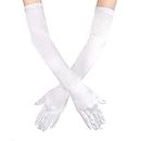 SAVITA Gants Blancs Femme Gant Long Gant de Soirée Satin Coude Gant de la Fete Long White Elbow Gloves