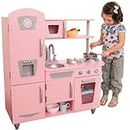 KidKraft Pink Vintage Toy Kitchen, Wooden Play Kitchen with Toy Phone, Kids' Kitchen set with Retro Toy Fridge, 53179 - Amazon Exclusive