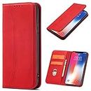 OKZone Compatible with Samsung Galaxy A20E / A10E Case, Magnetic Leather Mobile Phone Case for Samsung Galaxy A20E / A10E, Premium Leather Flip Foldable Card Slots Shockproof Stand Function (Red)