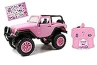 Dickie Toys Coche teledirigido Jeep Wrangler con radiocontrol de 2 Canales, 2,4 GHz, Turbo, Incluye Pegatina, a Partir de 6 años, Color Rosa metálico Brillante