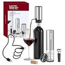 CIRCLE JOY Electric Wine Opener Set, 4-in-1 Wine Set with Rechargeable Corkscrew, Wine Aerator, Foil Cutter and Vacuum Wine Stopper, Gift Set for Wine Lovers
