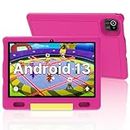 ApoloSign Kids Tablet 10 inch, Android 13 Tablet for Kids, 2+32GB Storage, Pre-Installed Educational Apps with Ad-Free Contents and Parental Control, 5000mAh Battery, EVA Shockproof Case - Pink